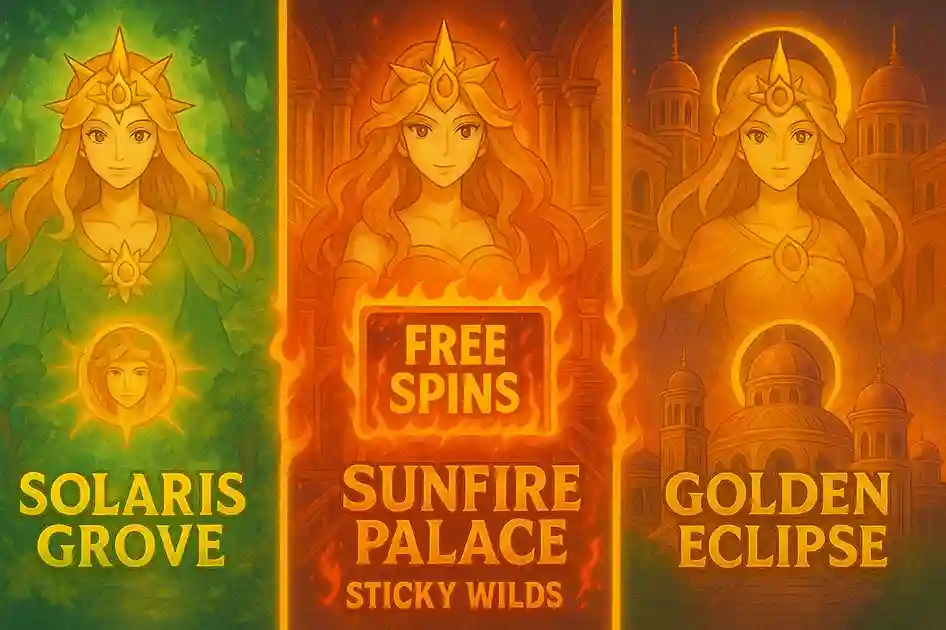 Sun Princess slot free spins modes: Solaris Grove, Sunfire Palace with sticky wilds, and Golden Eclipse bonus features