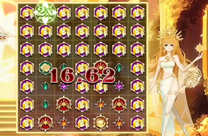 Sun Princess slot big win with full grid of high-value symbols and 2x multiplier