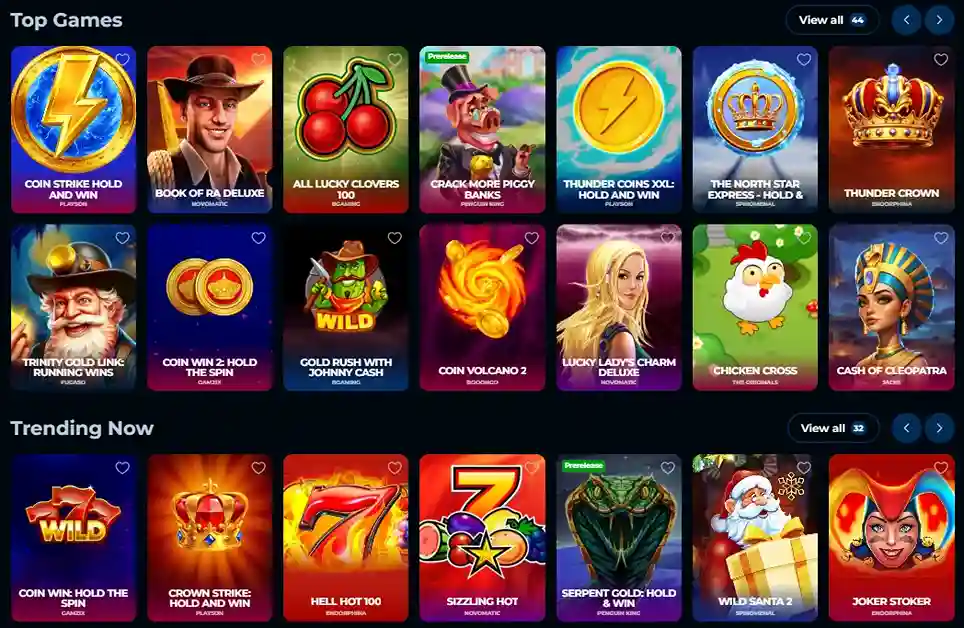 Piper Spin Casino game selection with popular and trending slot titles