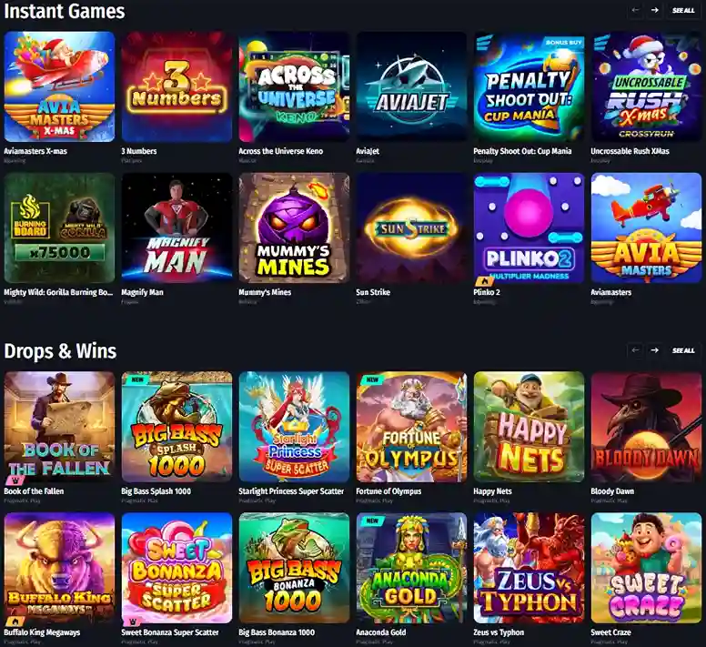 Online slots games grid with popular casino titles